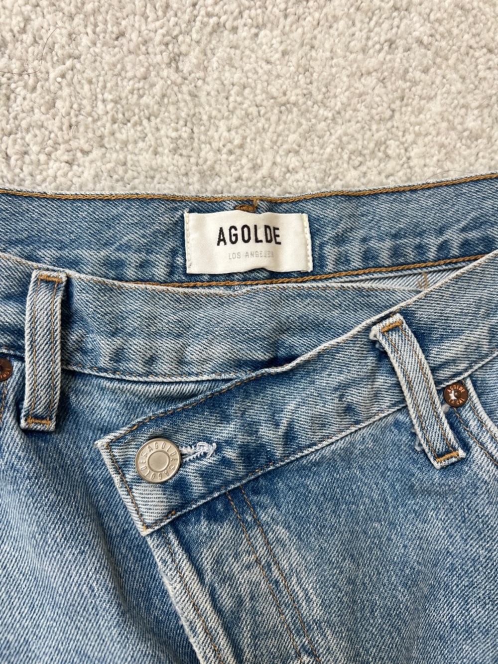 Agolde Light Blue Denim Raw-Hem Mini Skirt - Picture 2 of 9